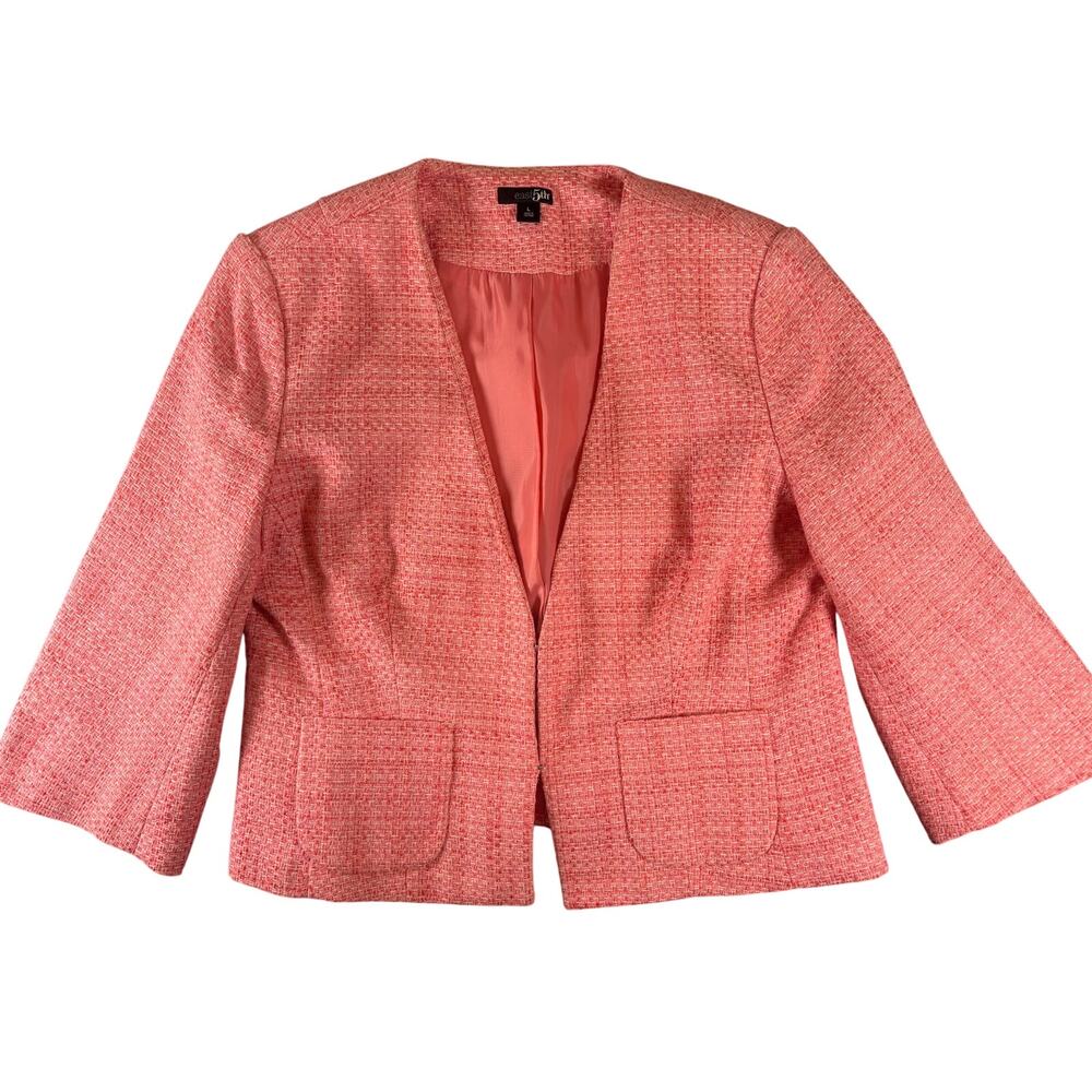 East 5th Coral Pink Tweed 3/4 Sleeve Blazer Jacket Large